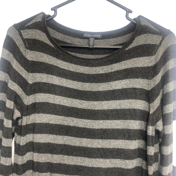 EILEEN FISHER Women Tunic Sweater Pullover Long Sleeve Stripe Sz L Gray Casual - Picture 10 of 10